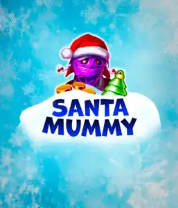  Experience the whimsical "Santa Mummy" slot game by Belatra, showcasing a Santa-clad mummy dressed in festive holiday attire. This eye-catching image presents the mummy with a vivid purple hue, wearing a Santa hat, surrounded by snowy blue with icy snowflakes. The game's title, "Santa Mummy," is boldly written in large, icy blue letters.