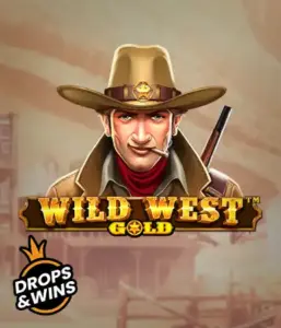  Encounter the rugged sheriff of "Wild West Gold," a captivating slot game by Pragmatic Play. The visual features a stern-faced sheriff with a golden star badge, framed by a sun-baked Old West town backdrop. The game's title is prominently displayed in a stylized font, accentuating the Wild West adventure theme. 